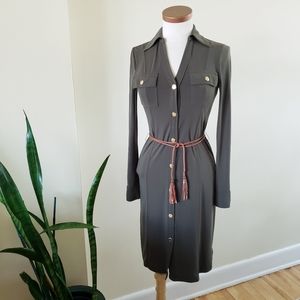 Michael Kors Long Sleeve Button Down Dress - Olive Green- XS